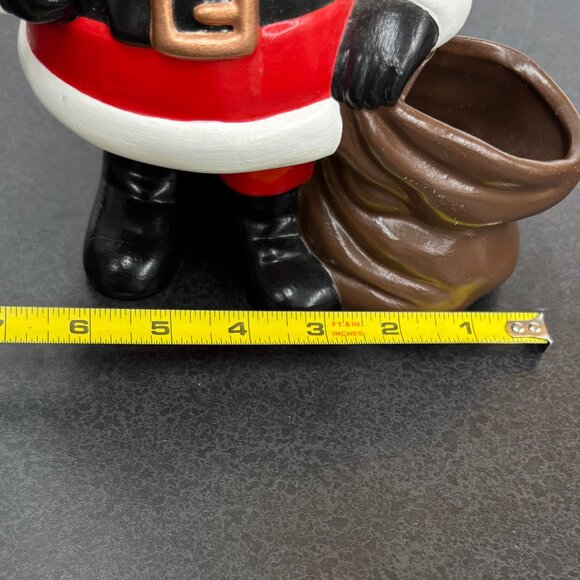 Santa Claus with Bag and Football Retro 1977 Hand Painted Ceramic VTG Christmas - Picture 10 of 10